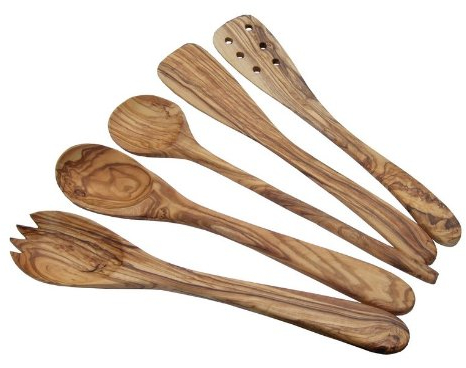 Naturally Med - Conjunto de utensilios de cocina de madera de olivo, 5 unidades, 30 cm