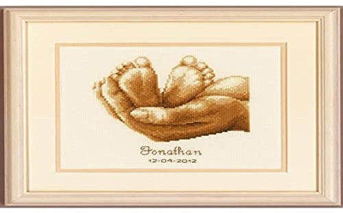 Vervaco Birth Record Tiny Feet Counted Cross Stitch Kit, Multi-Colour