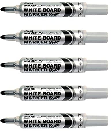 Pentel 5ÂStück Marker für Whiteboard MWL5S MWL5ÂM schwarz