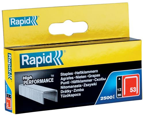Rapid Tackerklammern Typ 53, 12mm Klammern, 2.500 Stk., Feindrahtklammern für Holz und Stoffe