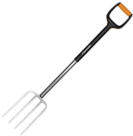 Fiskars Spatengabel für harte,steinige Böden, Mit 4 Zinken, Länge: 108 cm, Qualitätsstahl-Zinken/Glasfaserverstärkter Kunststoff-Stiel, Schwarz/Orange, Xact, M, 1003686