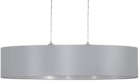 EGLO Pendellampe Maserlo, 2 flammige Textil Pendelleuchte, Hängeleuchte oval aus Stahl und Stoff, Farbe: Nickel matt, grau, silber, Fassung: E27, L: 100 cm
