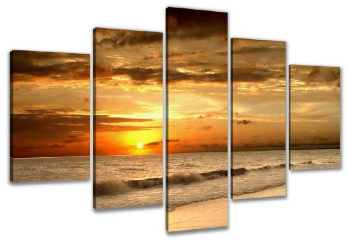 Visario 6302 Bild auf Leinwand Strand fertig gerahmte Bilder 5 Teile, 200 x 100 cm