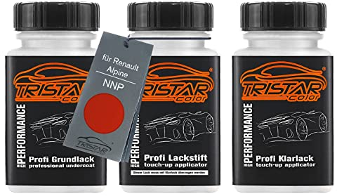 TRISTARcolor Autolack Lackstift Set für Renault/Alpine NNP Rouge Flamme Nacre/Vlamrood Nacre Grundlack Basislack Klarlack je 50ml