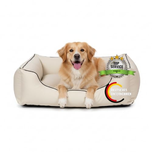 CopcoPet Orthopädisches Hundebett mittelgroße Hunde – Waschbares Hundekissen 【Wendebett】 Hundekorb aus Kunstleder - Formstabiles Hundesofa - Hundekörbchen mit erhöhten Rand, Dog Bed Beige 100 x 80 cm