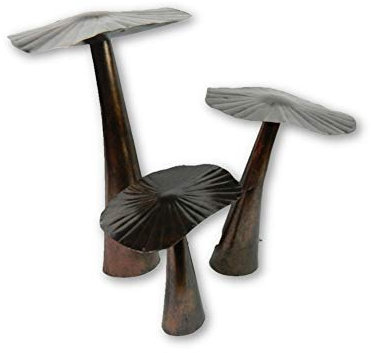 Metal Mushroom Sculpture, Antique Bronze - Set of 3 Large Flat Toadstools - Approx. 20/30/40cm - Garden Ornament with Ground Spike - Unique Fairy Garden Accessories