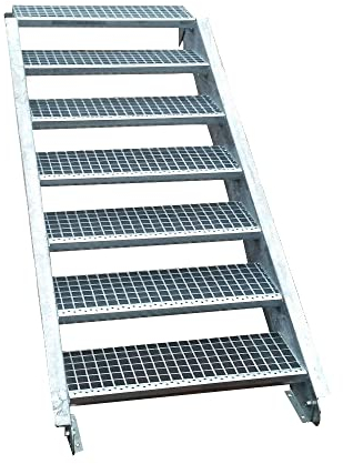 Srm-Design 7 Stufen Edelstahltreppe, Breite 70cm, Geschosshöhe 100-140cm, Robust, Witterungsbeständig, Max. 150kg Traglast, Silber