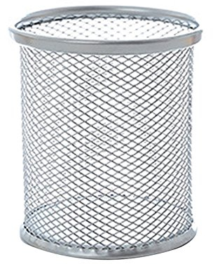 Gemini_mall® Black Wire Mesh Pen Pencil Holder Pot Desk Tidy Organizer Container (Silver Round)
