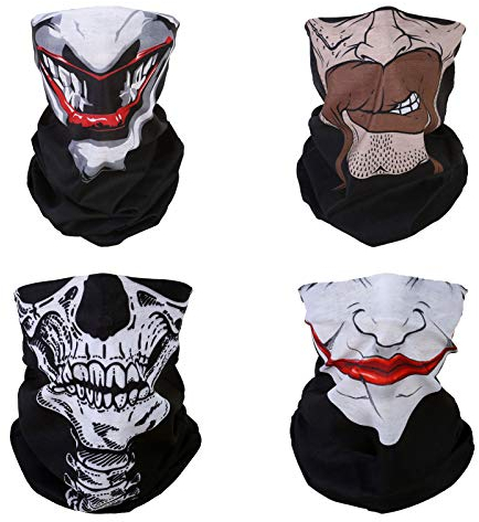 SMEHCF 4 Multifunktionstuch Gesichtsmaske Motorradmaske Sportmaske Sturmmaske Maske Halsmanschette Schal Bandana für Damen Herren Bart Clown Joker Vampir Skelett Schädel