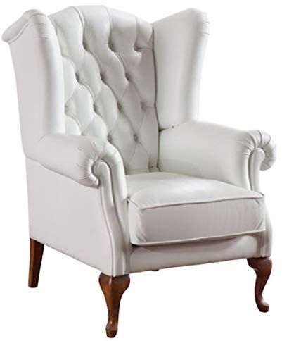 Casa Padrino Luxus Art Deco Chesterfield Leder Ohrensessel Weiß/Braun 79 x 90 x H. 108 cm - Wohnzimmermöbel