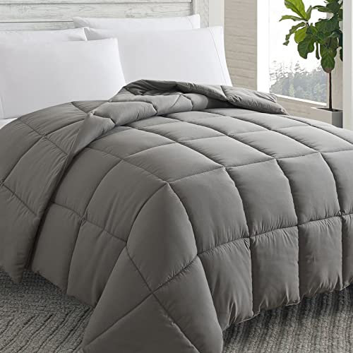 Cosybay Daunen-Alternative Bettdecke (dunkelgrau, voll) – Ganzjahresdecke weich gesteppt in voller Größe – Bettbezug mit Ecklaschen – Winter Sommer warm flauschig 208,3 x 218,4 cm