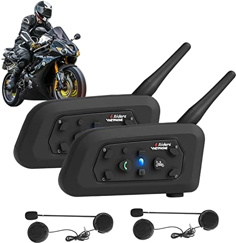 YUZEU Casque de Moto Intercom V6 Bluetooth Intercom 1200m 6 Riders Communication Mains Libres avec Antibruit Oreillette Microphones pour Moto/Vélo/VTT(2 Pack)