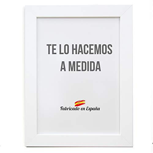Marco a Medida para Fotos, póster, Puzzles, láminas. Cuadro Modelo 163 Blanco Mate. con Cristal metacrilato 1.5 mm y Trasera Antihumedad 26x65 cm