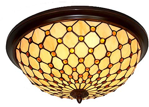 AIBOTY LED Deckenleuchte Lampe Tiffany Stil 15 Zoll Dimmen Deckenleuchte Warmes Gelb Glas Runde Unterputz Leuchte für Schlafzimmer Restaurant