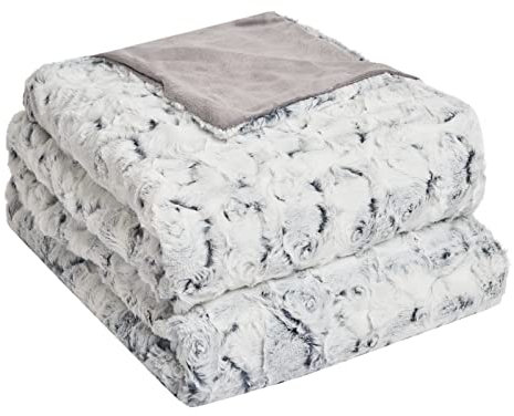 Sienna Große Kunstfell-Überwurf, wendbar, für Bett, Couch, Sofa, warm, superweich, 150 x 200 cm, Weiß/Grau