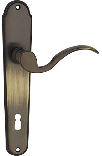 Marchesi Türbeschlag Löffelform/Posthorn | Türgriff für Innentür auf Schild BB 90 | Messing, patinitert/schutzlackiert | ÖNORM