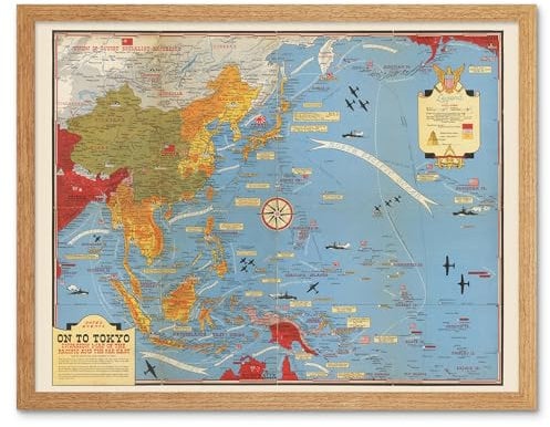Artery8 Map Turner 1944 War WWII On To Tokyo Pacific Art Print Framed Poster Wall Decor 12x16 inch