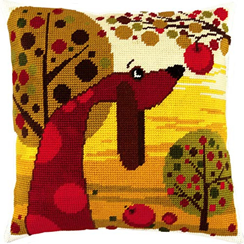 Brvsk Dackel. Needlepoint Set mit bedruckter Gobelin (40 × 40 cm) Kissenset mit Stickerei für kreative Inneneinrichtung Handarbeitsset für erwachsene Anfänger