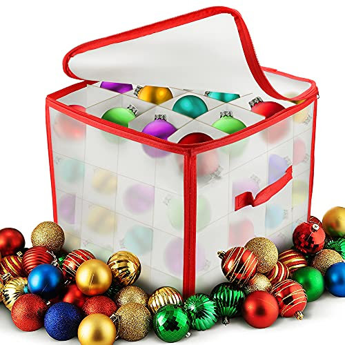 EMAGEREN Aufbewahrungsbox für Christbaumkugeln Weihnachtsschmuck Aufbewahrungsbox Plastik Sortierbox Weihnachtstasche mit Einsatz für 64 Kugeln für Holiday Dekorationen Zubehör (31 * 31 * 29cm)