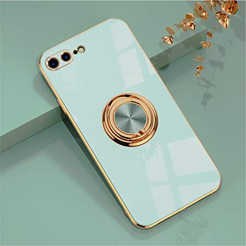 EYZUTAK Electroplated Magnetic Ring Holder Case, 360 Degree with Rotation Metal Finger Ring Holder Magnet Car Holder Silicone Cover for iPhone SE(5G) 2022 iPhone 7 iPhone 8 iPhone SE 2020 - Mint Green