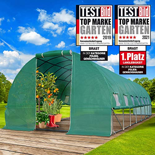 BRAST Serre de Jardin 24m2 (3x8), serre tunnel, parois enroulables - 4 tailles diff.- très stable: Tubes d’acier galvanisés et Film spéciale de 175 g/m2, aération optimale, serre de jardin tunnel