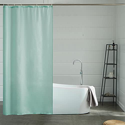 Furlinic Rideau de Douche Tissu Anti Moisissure en Polyester Lavable Menthe Verte Petits Rideaux de Bain Textile Imperméable Lesté pour Baignoire avec 6 Crochets 90x180cm