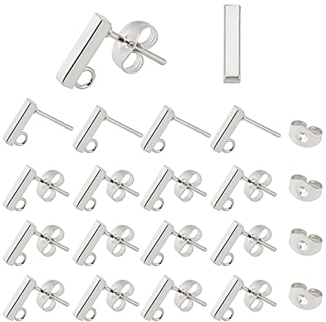 UNICRAFTALE Circa 50 pz Rettangolo Orecchini A Lobo Impostazioni Orecchini A Lobo in Acciaio Inossidabile con Anello e Dadi per Le Orecchie Orecchino A Perno da 0.8 mm Trovare Fai da Te