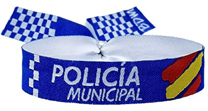 BDM Pulseras policía Municipal y Local. Pulsera de Tela Ajustable para Hombre de policía con la Bandera Nacional de España. Regalos policía.