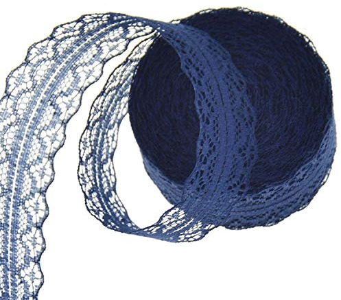 Duories 10 M Nichtelastische Spitzenbesatz Stoff Spitzenband Spitzenbordüre,Geschenkband Spitzenborte Meterware,Für DIY Basteln Nähen Weihnachten Hochzeit Deko Tischdeko Geschenkverpackung,Navy Blau