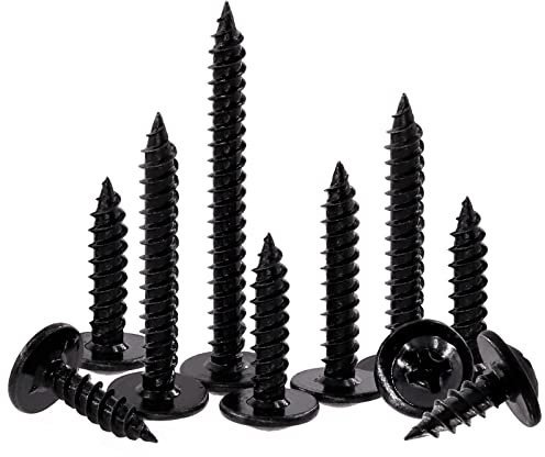 Swpeet Lot de 120 vis à bois à tête bombée modifiée Phillips #20,3 x 2,5 cm en acier carbone plaqué phosphate noir avec vis autotaraudeuses pour plastique, bois et matériaux souples