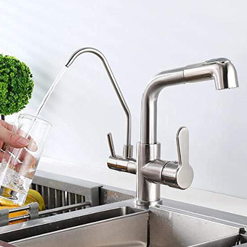 CAPXXIN Grifos de Cocina de 3 vías Agua filtrada Latón extraíble Grifo Caliente y frío Multifunción 3 en 1 Purificación Directa de Agua Potable Fregadero de Cocina Giratorio Grifo Cepillado Needed