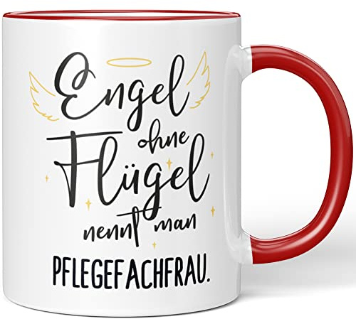 JUNIWORDS Tasse, Engel ohne Flügel nennt man Pflegefachfrau, Rot (5177836)
