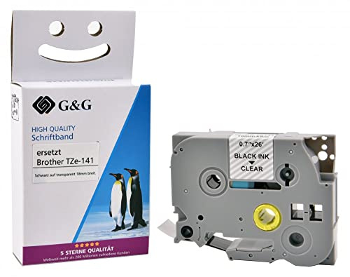 G&G Schriftband Kompatibel für Brother TZe-141 Schwarz auf Transparent,18mm x 8m für Brother P-Touch D400 D400VP D600VP P700 E500VP E550W