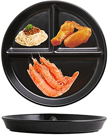 JMYDecor Lot de 2 assiettes en porcelaine perrésistante, 20 cm, assiettes divisées à 3 compartiments, pour dîner et salade, restaurant, fête en famille et utilisation en cuisine