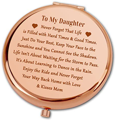 Ximalun Daughter Gifts from Mum Engraved Compact Makeup Mirror for Daughter Graduation Gifts Christmas Birthday Gifts for Daughter Wedding Gifts Inspirational Gifts for Daughter