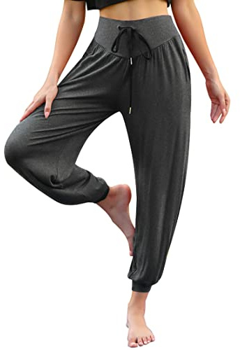 Terecey Yogahose Damen Lang Haremshose Pumphose Ballonhose Pluderhose | Lockerer Fit Leicht, 95 % Modal und 5 % Elasthan,mit praktischen Taschen,Elastischer Taillengürtel，für Urlaub und Sommer