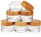 COSIDEA 6pcs Empty 1.7 OZ/50g Round Clear Glass Jars with Bamboo lids, Bamboo Cream Jar Refillable Cosmetic Travel Containers for Lip Balm, Ointments, Lotion Packing