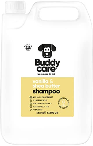 Vanille- & Sheabutter-Hundeshampoo von Buddycare - Feuchtigkeitsspendendes Shampoo für Hunde - Frisch duftend - Mit Aloe Vera und Pro-Vitamin B5 (5L)