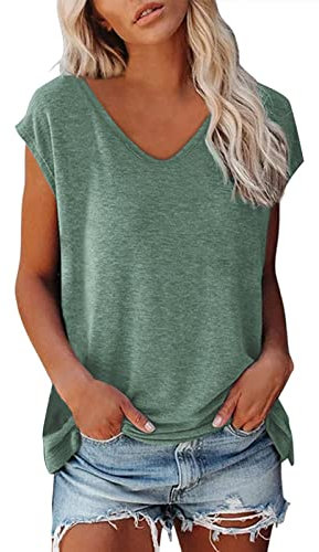 Frauen Cap Sleeve Sommer Casual Tops V-Ausschnitt Einfarbig Casual Shirts Loose Fit Bluse Netzhemd