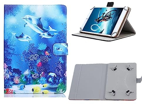 elfofle Universal Tablet Hülle für Honor Pad X8a /Blackview Tab90 Tab60 WiFi Tablet, PU Leder Hülle Kompatibel mit SGIN Tablet/Cheerjoy Tablet/COLORROOM Tablet (Delfine)
