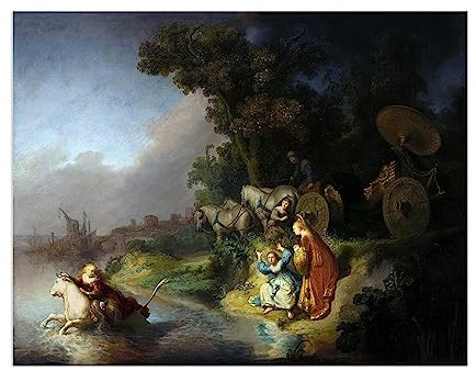 JZSDGB Tableaux religieuse-Rembrandt van Rijn Reproduction de peintures à l’huile célèbres-(L'enlèvement d'Europe) Impression sur Toile-Tableau d'art mural sur toile 90x115cm(35x45in) Sans cadre