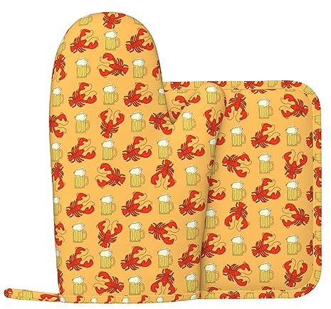 Silikon-Handschuhe mit Verbrühungsschutz für Bier und Langusten + Verbrühungsschutz-Pads (linker Handschuh), rutschfeste Küchenhandschuhe zum Kochen, Backen und Grillen.