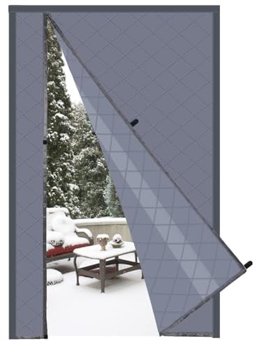 Risareyi Seitliche Öffnung Magnet Wärmeschutzvorhang Tür 65x210cm, Grau | Thermo Türvorhang Kälteschutz, aus Oxford-Stoff, Polyester-Füllung, Wasserdicht Winddicht, Kälteschutzvorhang für Balkontür