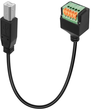 QIANRENON USB B Schnellanschluss Lötfrei Adapter Kurzes Kabel USB Type B Stecker auf 5Pin Crimp Klemmen Drucker Anschluss USB B Spring Terminal Block Stecker, für DIY/Reparatur USB B, 30cm/11.8in