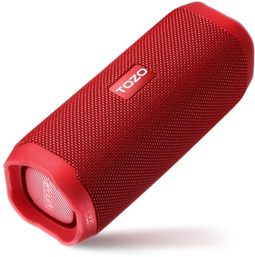 TOZO PA2 Bluetooth Lautsprecher,Tragbarer Lautsprecher mit Dual Treibern,25 Std Stereo Sound,Tiefer Bass,App Steuerung, Wasserdicht,Kabelloser Lautsprecher für Zuhause, Outdoor und Reisen, Rot
