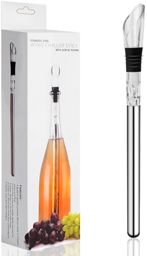 BOBOZHONG Wine Cooler Stick Set,Stainless steel wine cooler rod with pourer,Wine Chiller Cooler Stick 3-in-1 Wine Bottle Coolers Rapid Iceless Wine Chiller ideal wine accessory gift for wine lovers