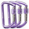 FresKaro Carabiner Clip Heavy Duty, Strong 12kN Screw-gate Aluminum Carabina, Locking Karabiner Hooks, 3 Inch, Lightweight, Lockable for Dog Lead, Hammocks, Swing, Camping, Key, D-Shaped, Purple 3pcs