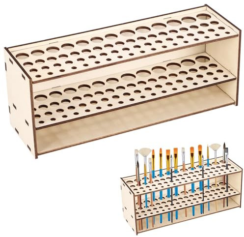 Paint Brush Holder, 67 Holes Wooden Paint Brush Storage Brush Holder, Artist Brush Holder Wall-Mounted Multi Holes Pen Holder, Desktop Organizer for Pencils Sketch Pens Makeup Brushes