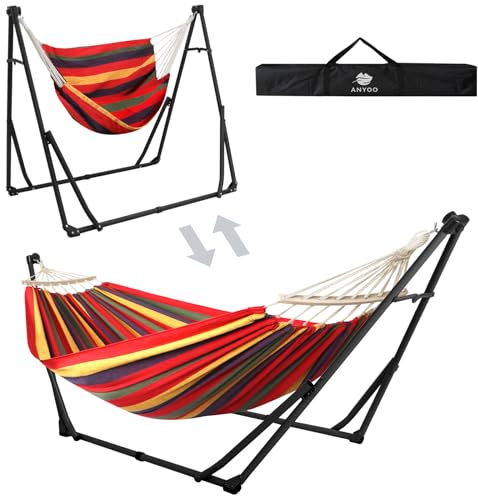 Anyoo Hängematte und Hängesessel mit klappbarem Gestell, tragbares Hängemattengestell-Set für den Outdoor/Indoor Garten Terrasse Camping Deck