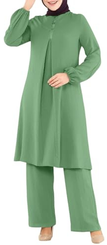 KBOPLEMQ Gebetskleidung Muslim Damen Langarm Top + Lang Hose 2 Teiler Corban Ramadan Outfit Abaya Muslim Set Corban Ramadan Outfit Naher Osten Arabisch Islamische Kleidung